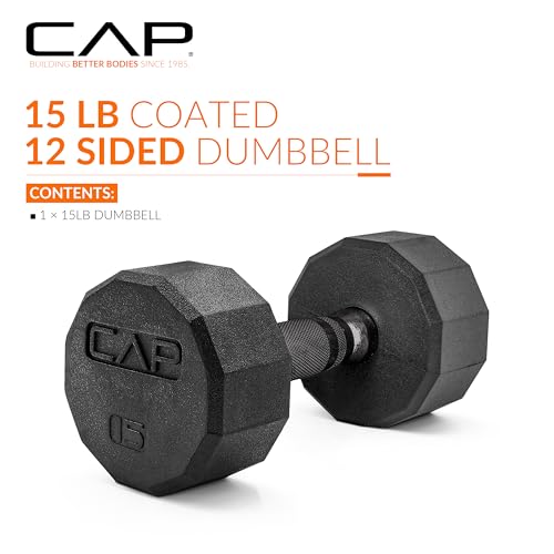 Image of CAP Rubber Coated Dumbbell Weights, Free Weights for Home Gym Strength Training, Anti-Roll Hex Dumbbells with Black, Chrome & Comfort Grip Handles, Singles