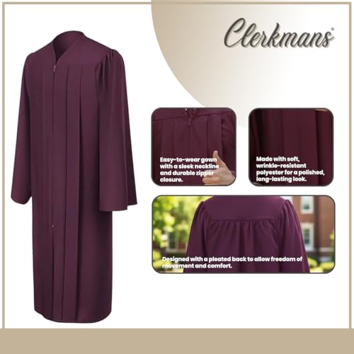 Image of CLERKMANS Unisex Adult Matte Graduation Gown, Choir Robe