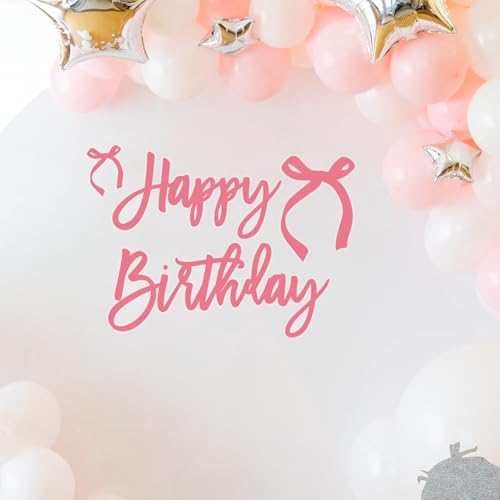 Pink Bow Happy Birthday Decal Sign - Coquette Birthday Backdrop Sign, Coquette Girls Birthday Party Decor, Pink Bow Birthday Party Decorations