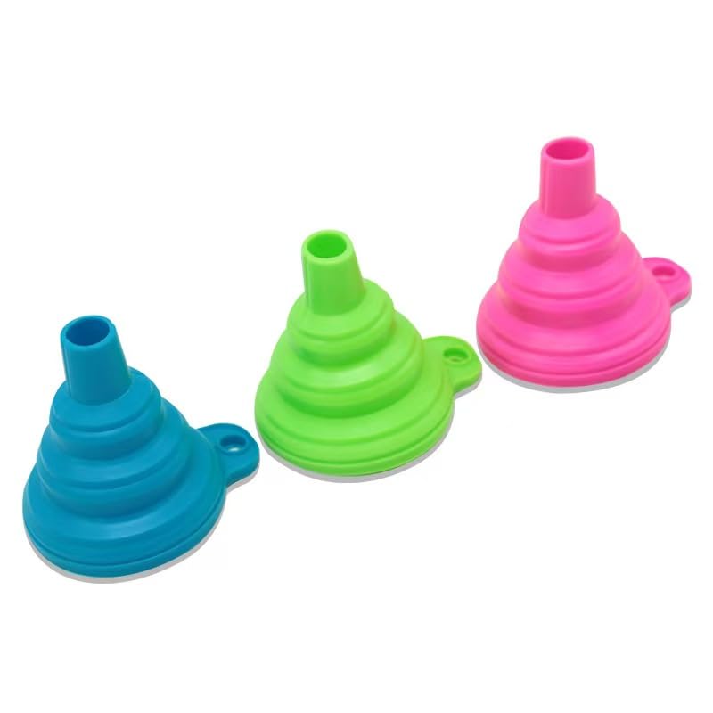Kitchen Silicone Collapsible Funnel Set of 3, Small Flexible-Foldable-Cooking-Food-Grade Funnels for Filling Bottles, Perfume, Capsules, Oil Filter, Essential Oil, Spice