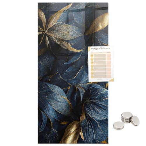 Pizarra de cristal templado magnética 60x120 con diseño mural floral oscuro