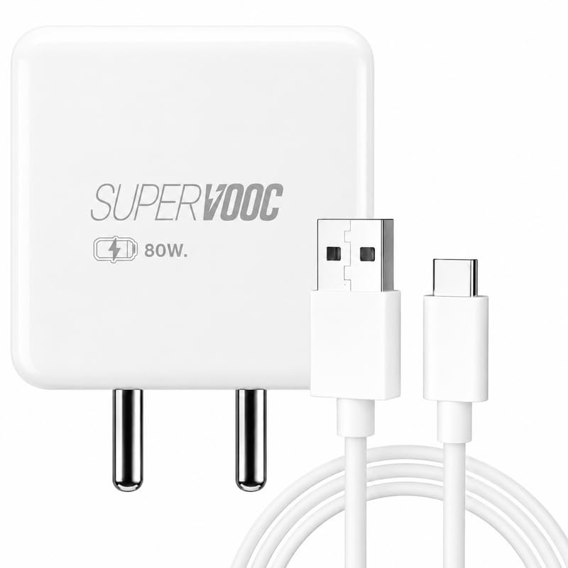 Image of 80w Super vooc Charger for Oppo Reno10,11,12,13,14,15,9,8,7,6,5,t,pro,lite,2z,2f,R17,k13x,k5,k3,find x9,x8,x7,n2, F Series, A Series Support All c Type Device-JJ White 