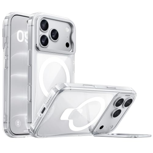 NIMASO iPhone 18 Pro / 17 Pro 用ケース 隠しスタンド 180°無段階調節 MagSafe対応 クリア 黄变防止 耐衝撃