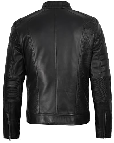 Image of Blingsoul Men's Leather Jacket - Real Lambskin Motorcycle Cafe Racer Biker Style Jacket