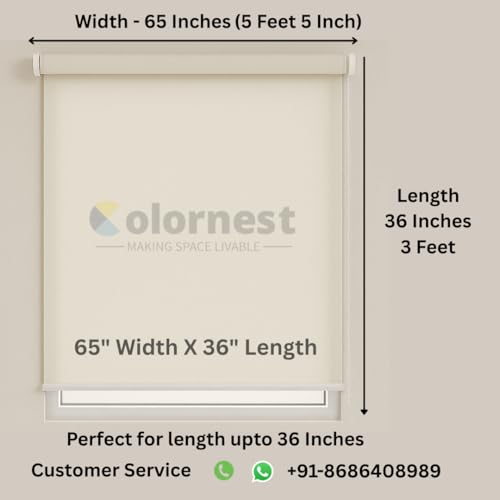 Image of 100% Blackout Roller Blinds for Windows 65 Inch W X 36 Inch L Roll-Up Shades Sun UV Protection for Home & Office, White| Customised Size | Heavy Duty in 38 MM Pole