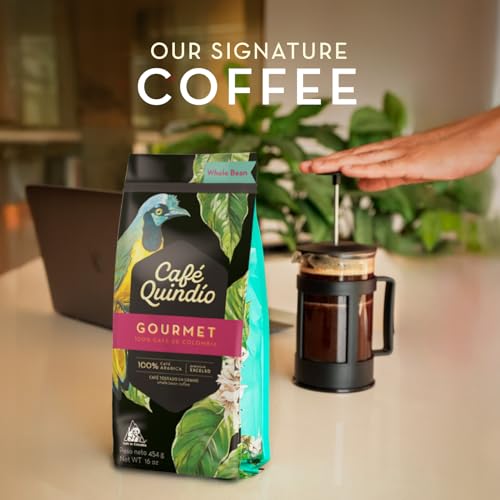 Image of Cafe Quindio Medium Roast 100% Colombian Excelso Whole Bean Arabica Coffee - Gourmet - 16 Ounce (Pack of 1)