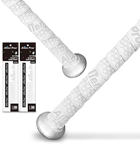 ALIEN PROS Bat Grip Tape for Baseball (2 Grips) – 1.1 mm Precut and Pro Feel Bat Tape – Replacement for Old Baseball bat Grip – Wrap Your Bat for an Epic Home Run (2 Grips, White)