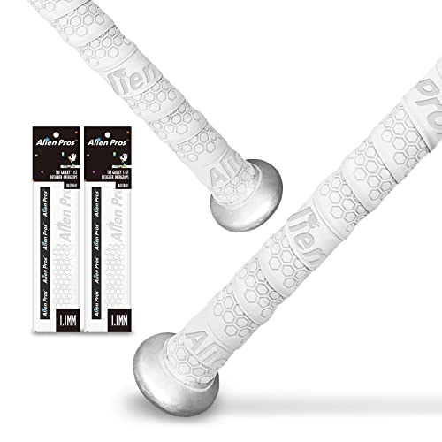 Image of Alien Pros Bat Grip Tape for Baseball (2 Grips) - 1.1 mm Precut and Pro Feel Bat Tape - Replacement for Old Baseball bat Grip - Wrap Your Bat for an Epic Home Run (2 Grips, White)