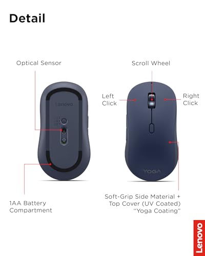 Image of Lenovo Yoga Bluetooth Silent Mouse, 3 Level DPI Adjustment, 36 Month Battery Life, Bluetooth 5.3, 3 Device Paring, Whisper Quiet, Programmable Buttons, Smooth Finish, Cosmic Blue