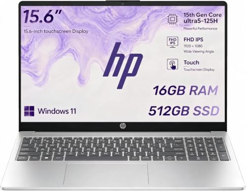 Image of HP 15.6 inch FHD IPS Touch Laptop, Intel Core ultra5-125H, 16GB DDR5 RAM, 512GB SSD, Windows 11 Home, Intel Iris Xe Graphics, Bluetooth, Wi-Fi, Natural Silver