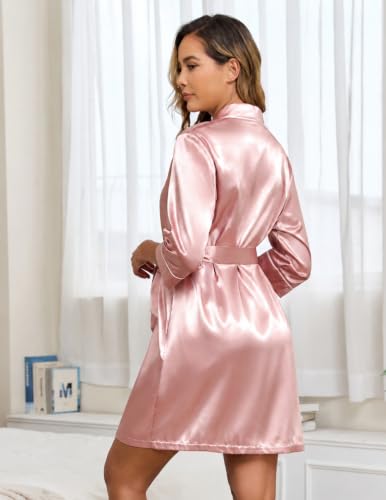 Image of Veseacky Robes for Women Short Robes with Pockets Spa Robe for Women Bridesmaid Bride Party Satin Robe Sleepwear