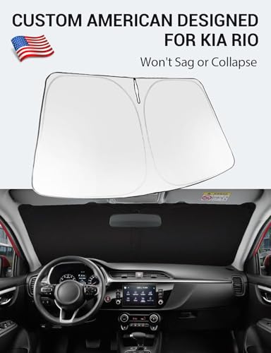 Image of Proadsy 2026 Upgrade Windshield Sun Shade Custom Fit 2018-2023 Kia Rio Foldable Front Sunshade Protector Sun Visor Blocks UV Rays Keep Car Cooler