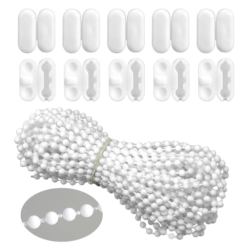 Replacement Blind Cord Roller Blind Chain Cord 32.8 Feet (10 Meters) Roller Bead Chain Venetian Blinds Cords for Roman Vertical Shade Blinds with 10 pcs Connectors (White)