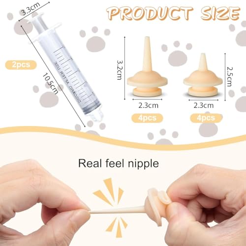 COYUN 10 Pcs Haustier Fütterung Silikon Nippel, katzenmilch Aufzuchtflasche für undewelpen Kitten, mit Spritzen, Plastikspritze, Futterspritzen Kleintiere, für Welpen Hund Katze oder andere Haustiere
