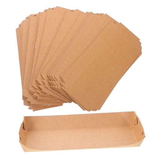 Holibanna 100pcs Box Boat Shaped Paper Food Trays Grease Paper Snack Boxes for Parties Picnics and Events Food Packing Boats for French Fries Hot Dogs and More