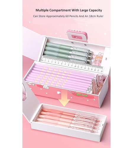 Image of Invite Multilayer Password Lock Pencil Box - Large Capacity Cartoon Print Pen Case for Girls & Boys | Stylish School Stationery Organizer for Kids (Space-Light Blue Color)