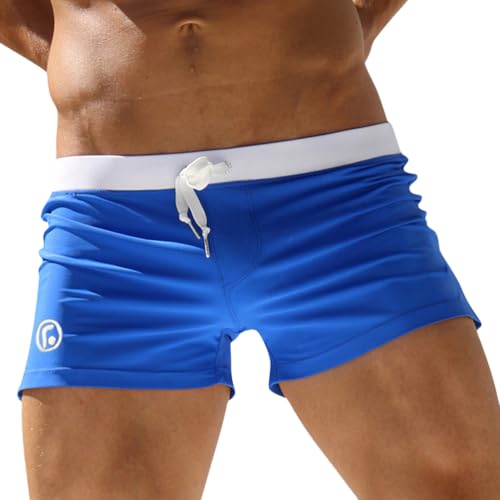 Oanviso Bañador para Hombre Bañador Corto con Cordón Bañador Tipo Bóxer Monocolor Bañador para Deportes Acuáticos de Secado Rápido Parte Delantera con Bolsillo con Cremallera B Azul XXL