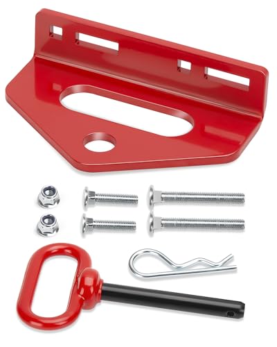 Zero Turn Trailer Hitch With Hitch Pin 1/4(6mm) Thick Heavy Duty Steel Universal Lawn Mower Towing Hitch Kit With Pin Versatile Chain Slot Rugged Hitch Included Carriage Bolt & R Clip Red & Red