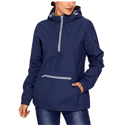 Lrady Women's Raincoat Active Outdoor Waterproof Rain Jacket Hooded Windbreaker, Navy-Blue, XX-Large