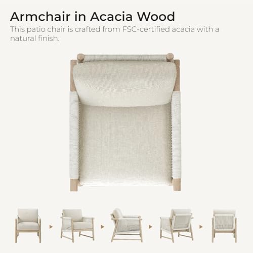 CHITA Boho Rattan Chairs Set for Sunroom, Outdoor/Indoor, Modern Wicker Armchair with Thickened Cushions & Acacia Wood Frame (Cream)