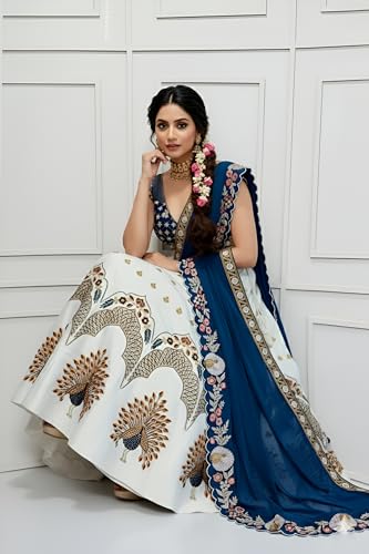 Image of Fancy Heavy Embroidery Work Shimmer Silk Semi-stitched Rajasthani Poshak Rajputi Lehenga Choli For Women