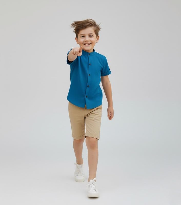 Image of Elegant Boys Shirt in Solid Pattern with Long Sleeves - Soft Fabric Ideal for Kids' School & Outings