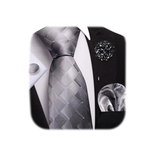 Image of Dubulle Mens Tie and Lapel Pin Paisley Striped Floral Necktie for Men Pocket Square Cufflinks 4PCS Set Wedding Party