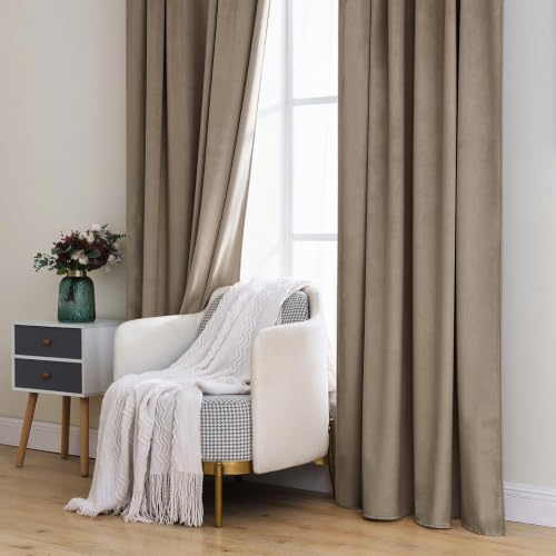 Image of MIULEE Velvet Curtains 52x90 inches 2 Panels Light Taupe Blackout Curtains | Luxury, Bedroom Living Room, Thermal Insulated, Super Soft Window Drapes, Rod Pocket & Back Tab