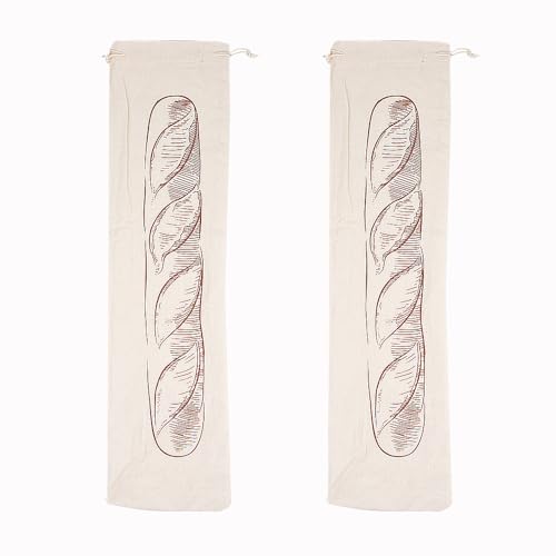 gobyhumm Bread Bag, 2 Pieces Linen Toast Bag Reusable French Baguette Biscuit Bag Cotton Drawstring Bread Bag for Homemade Bread Container（Coffee colored bread baguette）