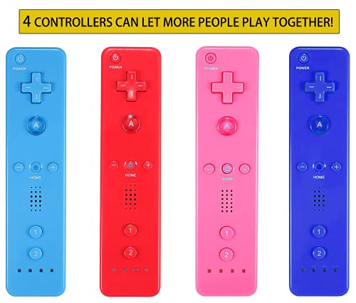 Pgyfdal 4 Packs Classic Remote Controller Compatible For Wii Wii U Console, Gamepad With Soft Silicone Sleeve And Wrist Strap (Red+Blue+Pink+Dark Blue) #TOP1