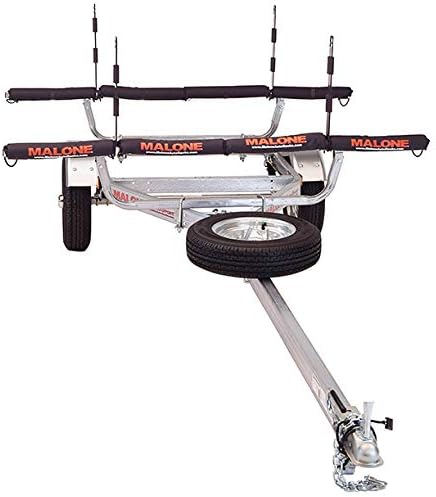 Malone MPG461SRP MicroSport 4 Kayak Trailer with 4 Rack Pad Kayak Carriers, 2 Stackers & Spare Tire | 20' / 800 lbs Capacity | Fully Submersible | Marine Grade Galvanized Steel Construction
