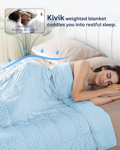 Image of Kivik Breathable Weighted Blanket for Adults, 15lbs Ultra Soft Minky Dot Heavy Blankets, Reversible Cooling and Warm Blanket for All Seasons, Machine Washable, 60 inchx80 inch Queen Size, Light Blue