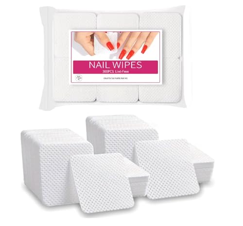 300 Pack Lint-Free Nail Wipes - Soft Durable Cotton Pads for Gel Polish Removal Nail Cleaning Makeup Removal and Manicure Prep - Non-Streak Absorbent Professional-Grade for Salon and Home Use