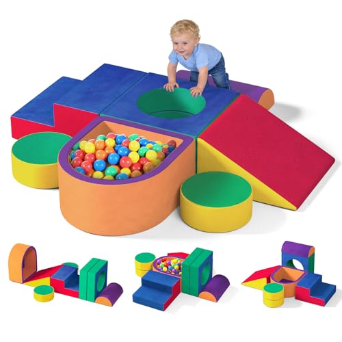 JUOIFIP 6 Pieces Toddler Climbing Toys Indoor Crystal Velvet Foam Climbing Blocks for Toddlers 1-3 Baby Climbing Toys Soft Play Set for Climbing Sliding and Crawling (Balls not Included)
