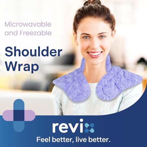 Image of REVIX Microwave Heating Pad for Neck and Shoulders Back, Microwavable Heated Neck Wrap Warmer with Moist Heat, Lavender Aromatherapy Hot and Cold Pack