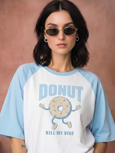 Image of JUNEBERRY 100% Pure Cotton Oversized Fit Drop Shoulder Graphic Printed Raglan Sleeves Boyfriend T-Shirt for Women (Sizes: S to 2XL)