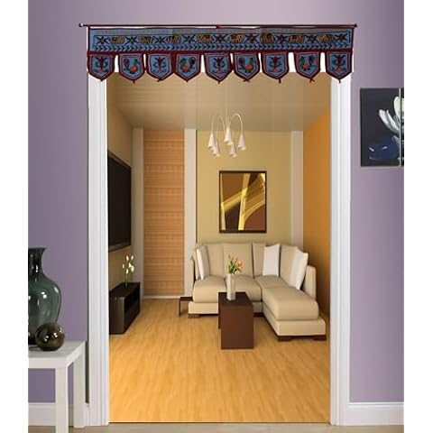 Stylo Culture Embroidered Blue Cotton Valance Cover