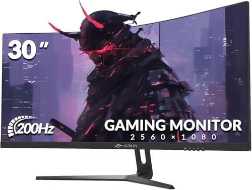 CRUA 30 Inch Curved Gaming Monitor, Ultra-Wide WFHD 2560×1080, 200Hz/144Hz, 0.5ms, 1500R VA Panel, 120% sRGB, AMD FreeSync, HDMI & DP, Wall Mountable, Eye Care, PC Monitor for Gaming & Office - Black - Image 3