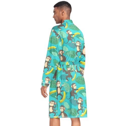 STAYTOP Monkeys and Bananas Men's Kimono Soft Robe Nightgown Long-Sleeve Pajamas Bathrobes2