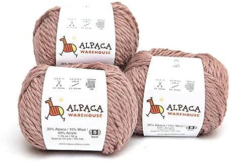 Blend Alpaca Yarn Wool Set of 3 Skeins Fingering Worsted Weight - Heavenly Soft and Perfect for Knitting and Crocheting (Antique Rose, Bulky)