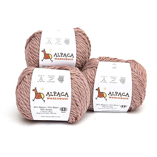 Blend Alpaca Yarn Wool Set Of 3 Skeins Fingering Worsted Weight - Heavenly Soft And Perfect For Knitting And Crocheting (Antique Rose, Bulky) #TOP25