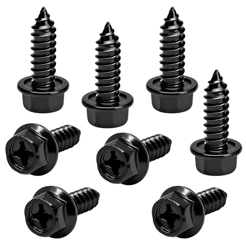 Image of OttoSpeed Rustproof License Plate Screws for US Domestic Vehicles & Select Imports - Stainless Steel Bolts for Vehicles that Use Plastic Inserts (8-Pack, Black-Phillips)
