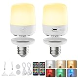 Minetom E26 Rechargeable Light Bulbs with Remote and Timer, Battery Backup Bulb with 12 Colors and Brightness Dimmable, 2300mAh 40W Equivalent LED Light Bulbs for Lamps Sconces Camping, 2 Pack