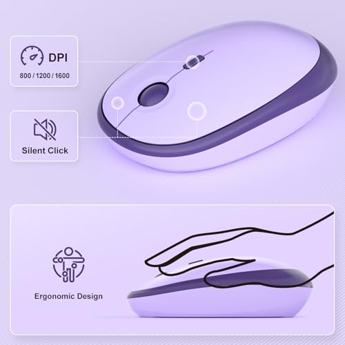 Image of KNOWSQT Wireless Keyboard and Mouse Combo - Lovely Violet 2.4G Full-Sized Colorful Keyboards, Round Keycap USB Dongle Plug Play Cute Keyboards for Windows, Laptop, PC, Desktop, Mac