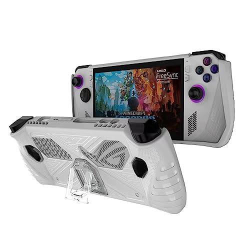 Protective Case with Stand for ROG Ally Game Console, Shockproof Cover with Bracket, Sweatproof Cover Protector for Asus ROG Ally Handhelds (White)