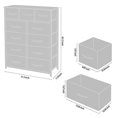 AZL1 Life Concept 11-Drawer Dresser, Fabric Storage Tower for Bedroom, Living Room, Large Tall Dressers for Bedroom with Wooden Top and Metal Frame, Bedroom Dressers & Chests of Drawers, Dark Grey
