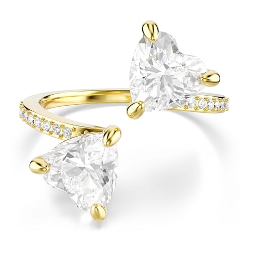 Swarovski Anillo Abierto Mesmera con dos Zirconia Talladas que se Unen en el Centro, Colección Mesmera, Talla de corazón, con una Banda de Pavé, Baño tono oro, Blanco