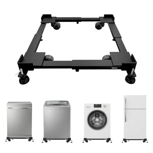 Image of Lifelong Universal & Adjustable Metal Washing Machine Stand (5 KG to 12 KG) | Trolley with Wheels | Single /Double Door Fridge Stand, Air Cooler Stand | 180 KG Capacity, 4 Anti Vibration Pads | Black