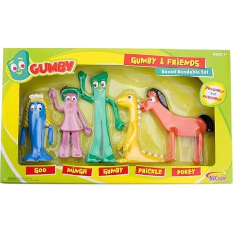 NJ Croce Gumby & Friends Action Figure Boxed Set Multicolor Gumby Toy Gift Flexible and Poseable Gumby Gift for Kids Gumby Toy Durable Classic Toy Set Cover