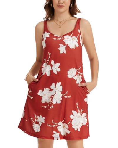 Image of ANYFITTING Built in Bra Summer Dresses for Women 2025 Casual Short Dress with Pockets Mini Floral Sundresses